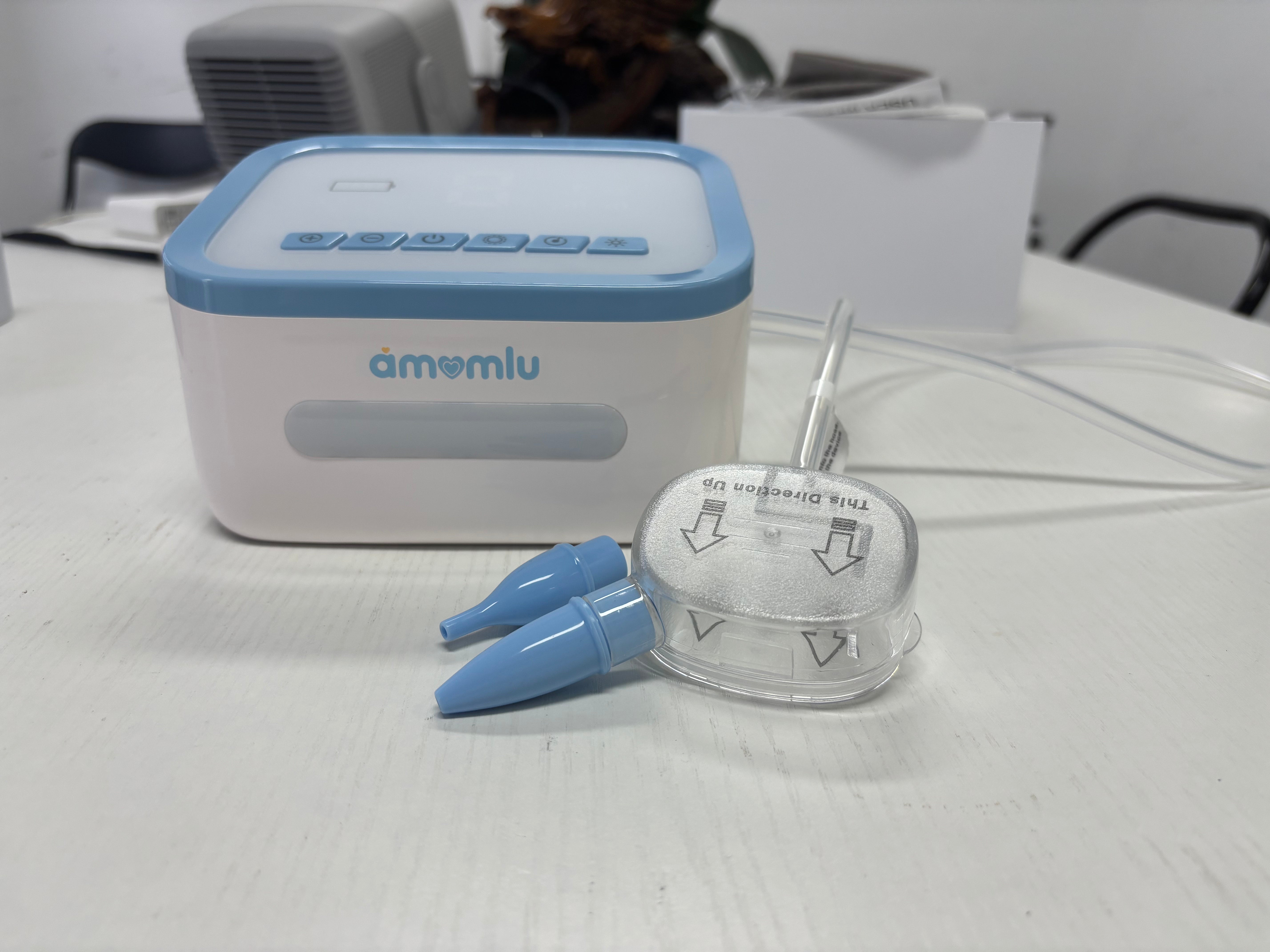 AMOMLU NoseRelief Pro Electric Nasal Aspirator for Baby, Child Nose Sucker with AMOFlow™ Dual-Pump Airflow Technology, Smart Pressure-Relief Mode, LED Night Light