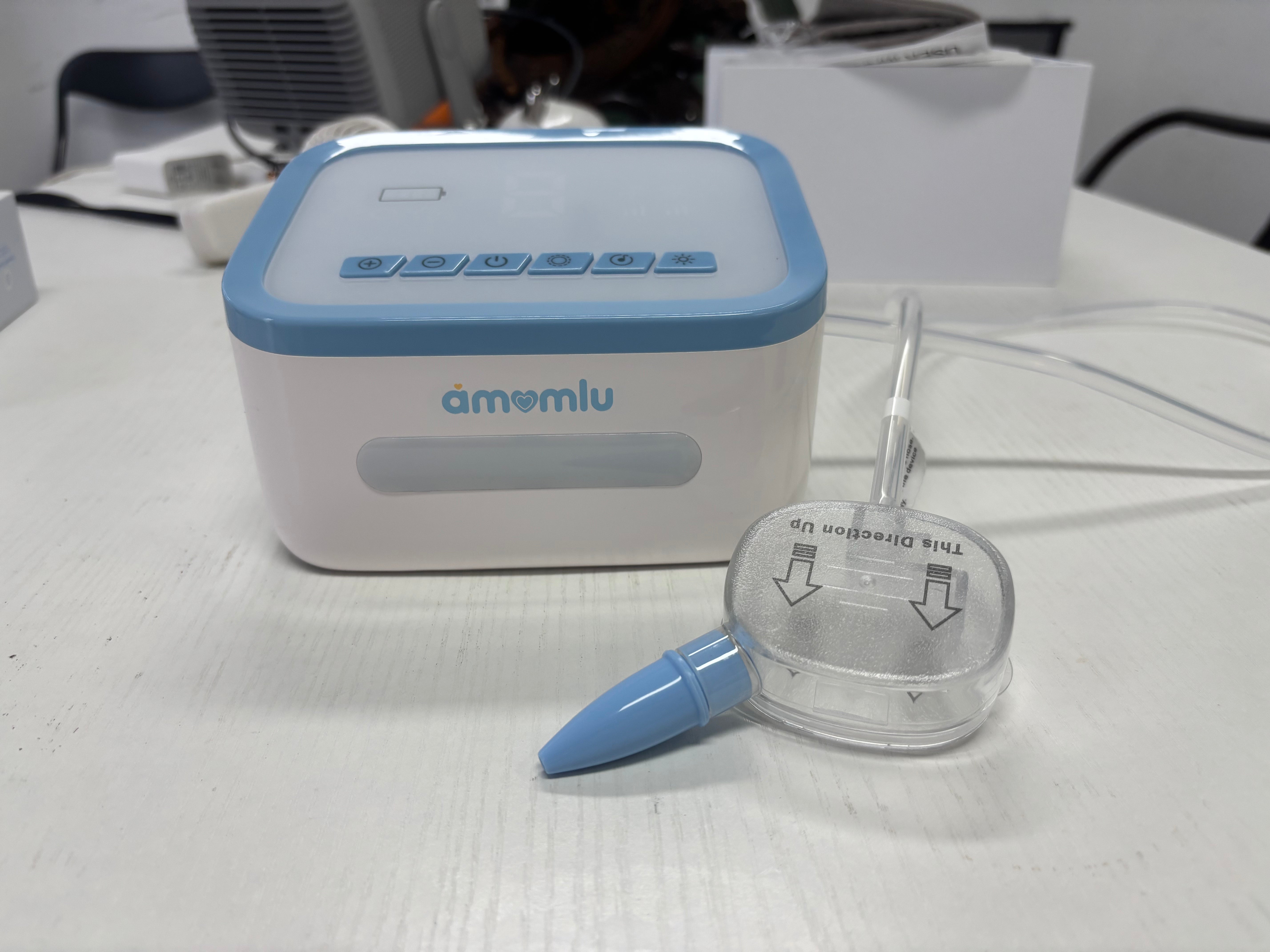 AMOMLU NoseRelief Pro Electric Nasal Aspirator for Baby, Child Nose Sucker with AMOFlow™ Dual-Pump Airflow Technology, Smart Pressure-Relief Mode, LED Night Light
