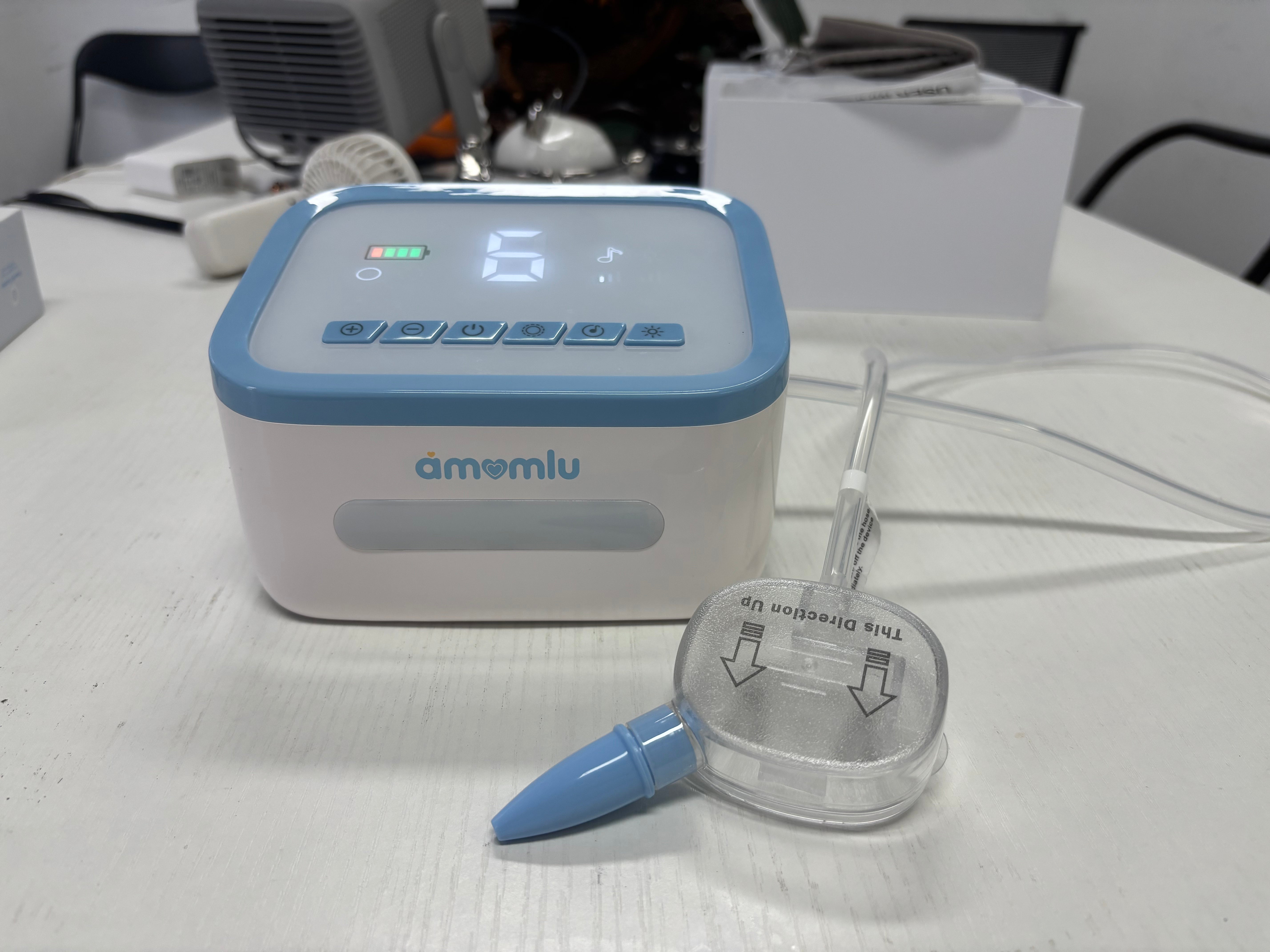AMOMLU NoseRelief Pro Electric Nasal Aspirator for Baby, Child Nose Sucker with AMOFlow™ Dual-Pump Airflow Technology, Smart Pressure-Relief Mode, LED Night Light