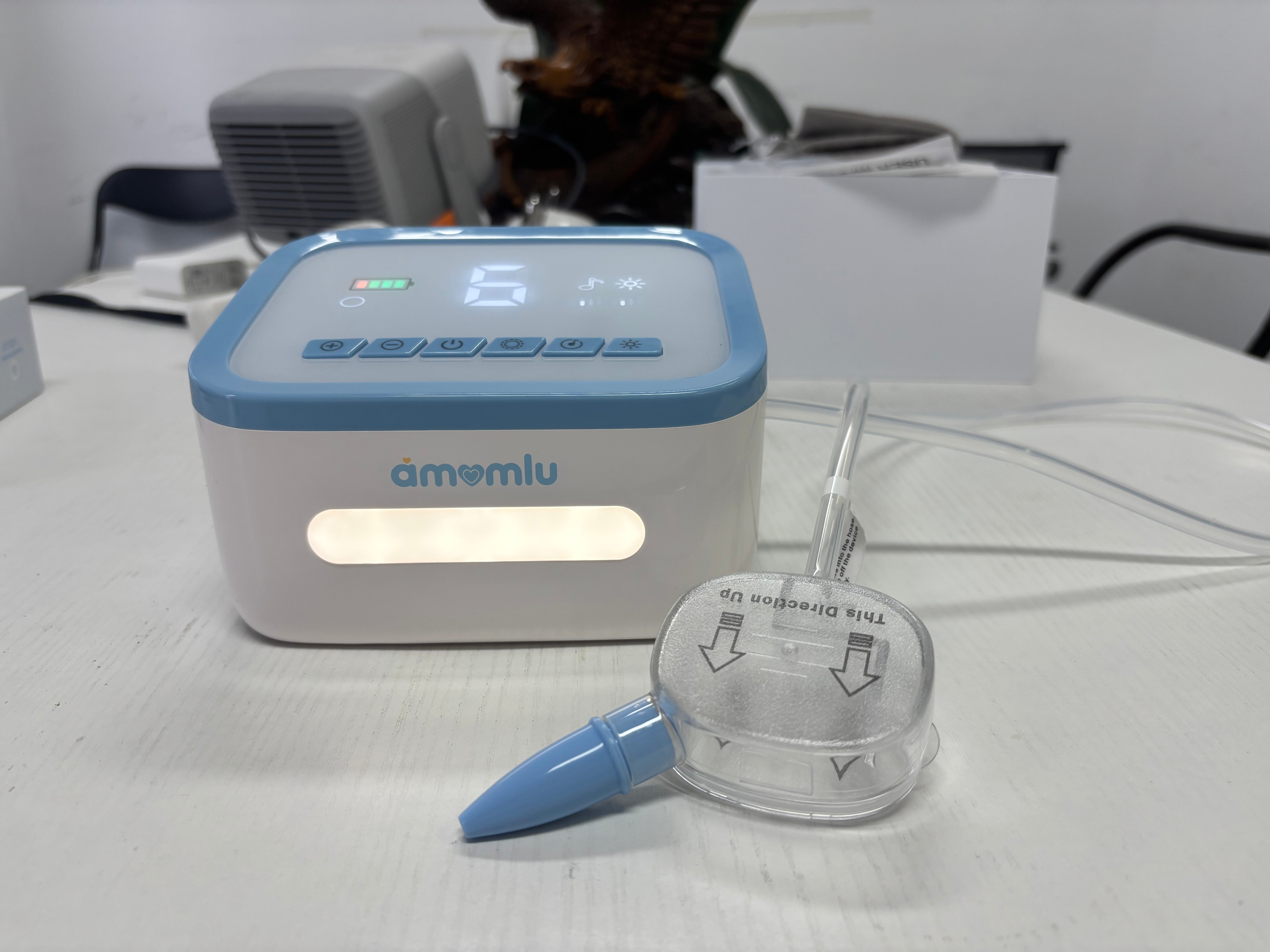 AMOMLU NoseRelief Pro Electric Nasal Aspirator for Baby, Child Nose Sucker with AMOFlow™ Dual-Pump Airflow Technology, Smart Pressure-Relief Mode, LED Night Light