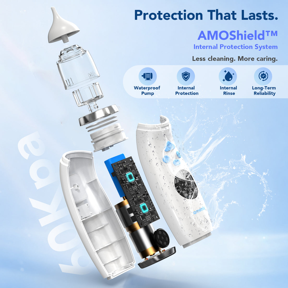 AMOMLU NoseRelief Go Electric Nasal Aspirator for Baby, Child Nose Sucker, Strong Suction, Water-Assisted Internal Rinse, Waterproof Pump Protection, USB Rechargeable, LED Night Light