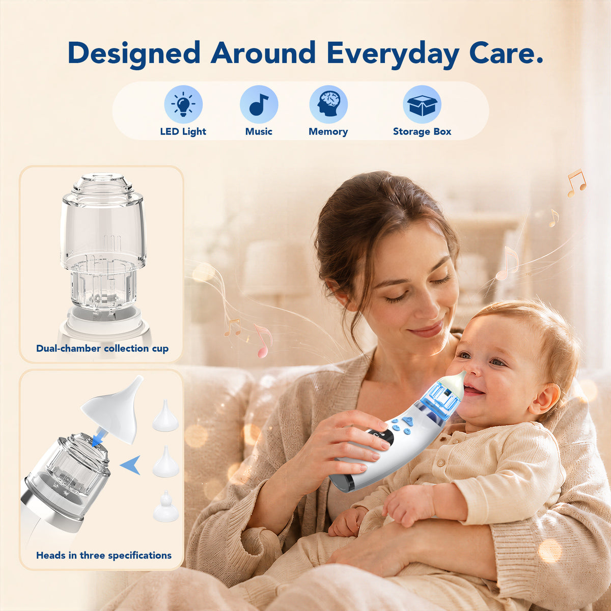 AMOMLU NoseRelief Go Electric Nasal Aspirator for Baby, Child Nose Sucker, Strong Suction, Water-Assisted Internal Rinse, Waterproof Pump Protection, USB Rechargeable, LED Night Light